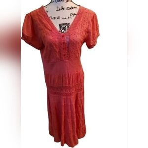 Signature JMB Gauze Eyelet Lace Boho Peasant Maxi Dress Size S